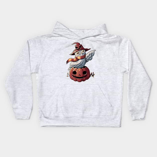 Spooky Magic Cute Funny Pumpkin Owl Kids Hoodie by eduely